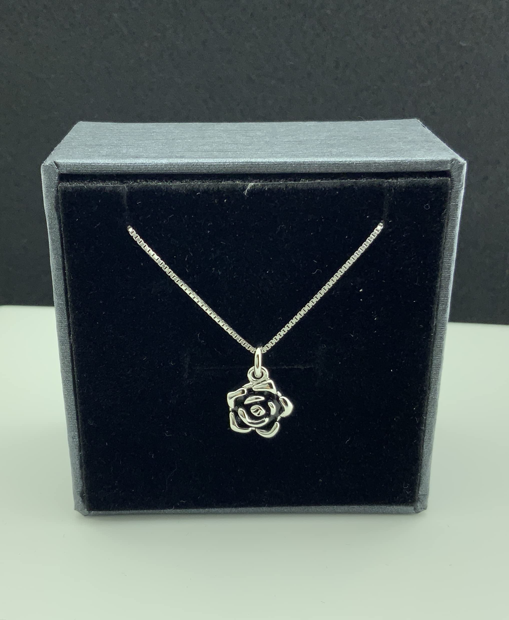Elegant Sterling Silver Double Sided Rose Flower Pendant Necklace - 18 Inch Chain Included - Perfect for Valentine's Day Gifts, Anniversary Presents & Romantic Date Nights