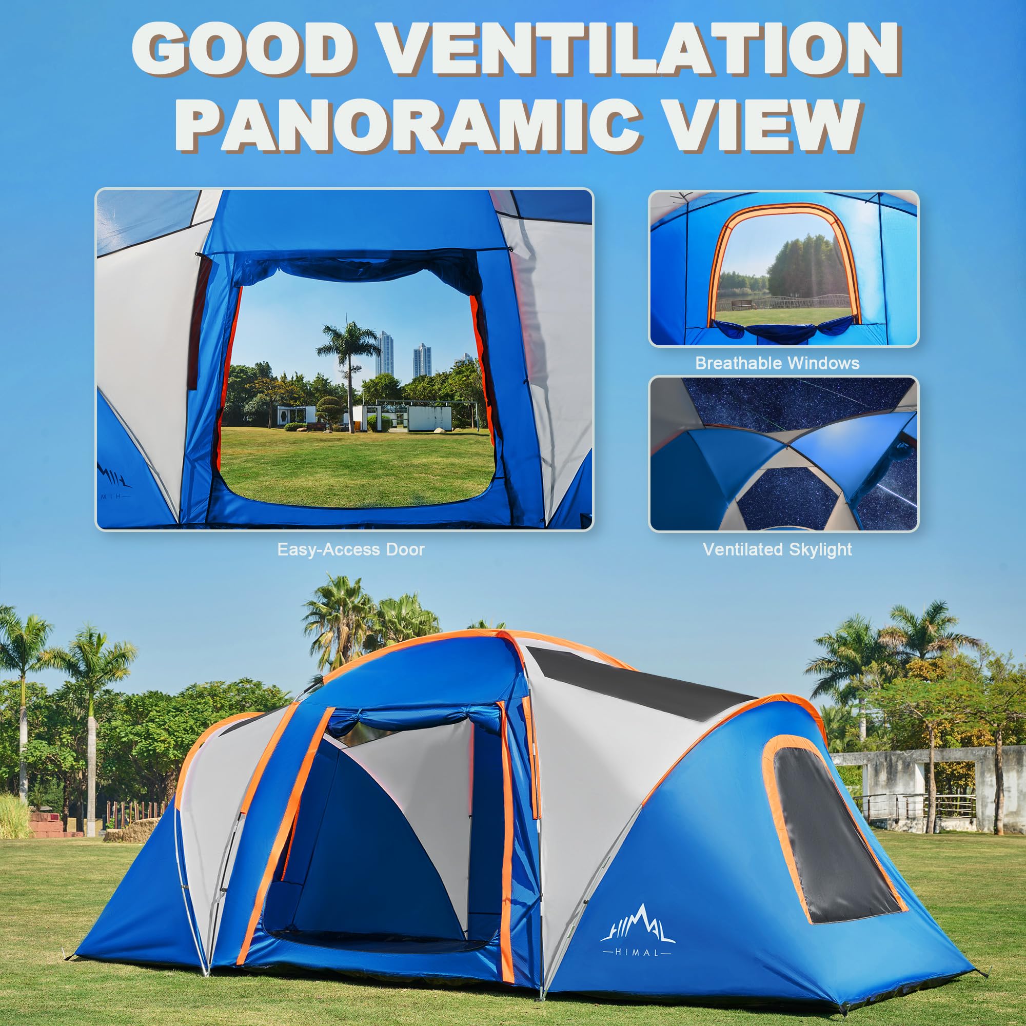 10-Person Family Camping Tent - Waterproof, Spacious 2-Room Design with 4 Large Mesh Windows | Double Layer, Easy Setup, Weather Resistant (18ft x 9ft x 6.8ft) | Perfect for Family Camping Trips, Music Festivals, and Outdoor Parties