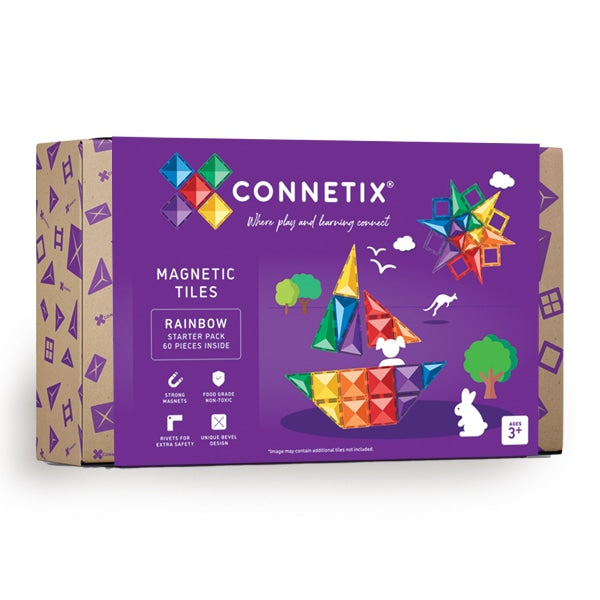 Connetix Magnetic Tiles 60-Piece Rainbow Starter Pack - STEM Educational Building Toys for Kids, Perfect for Classroom & Home Play