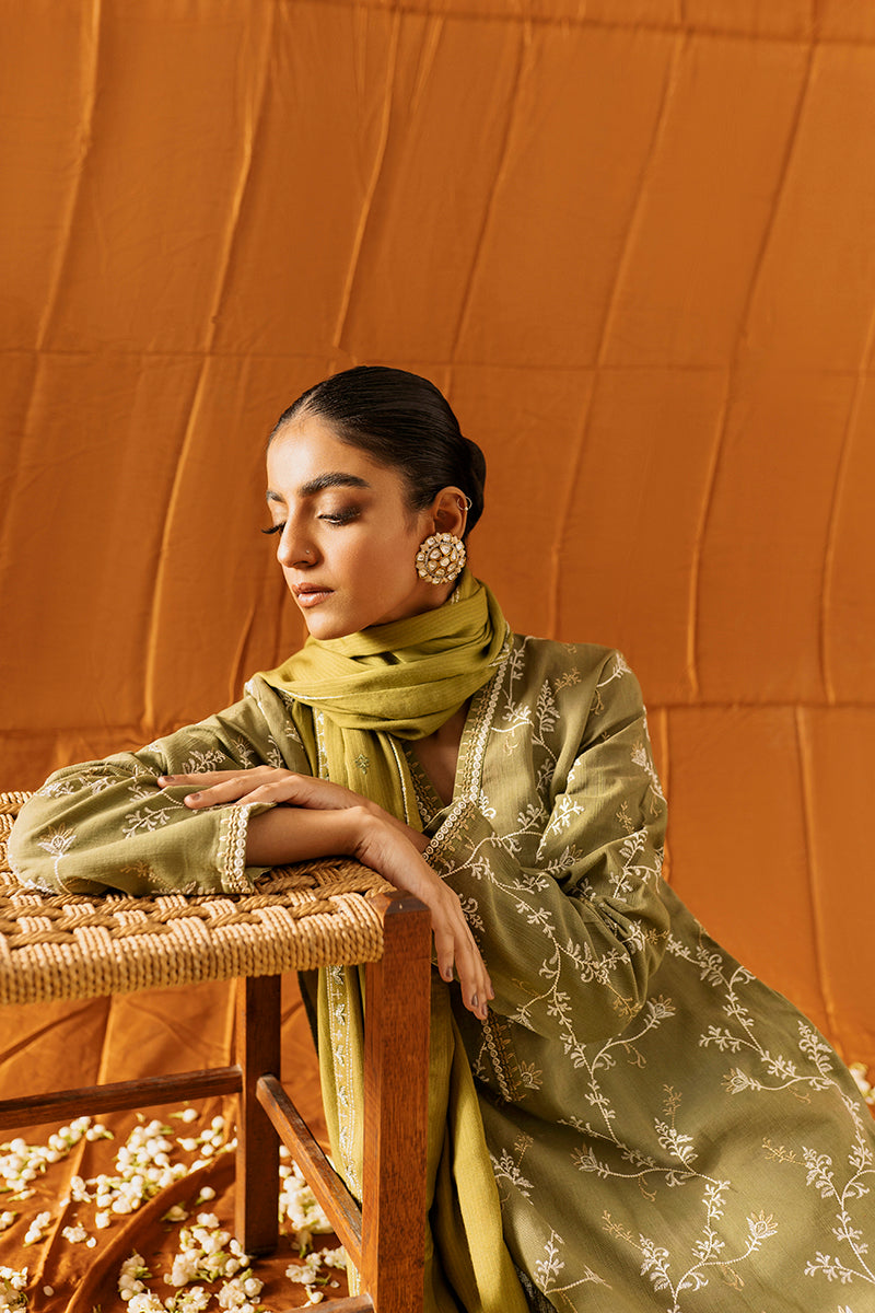 Elegant Moss Green 2PC Outfit (Shirt & Dupatta) for Women | Traditional Indian Ethnic Wear | Perfect for Weddings, Festivals & Special Occasions