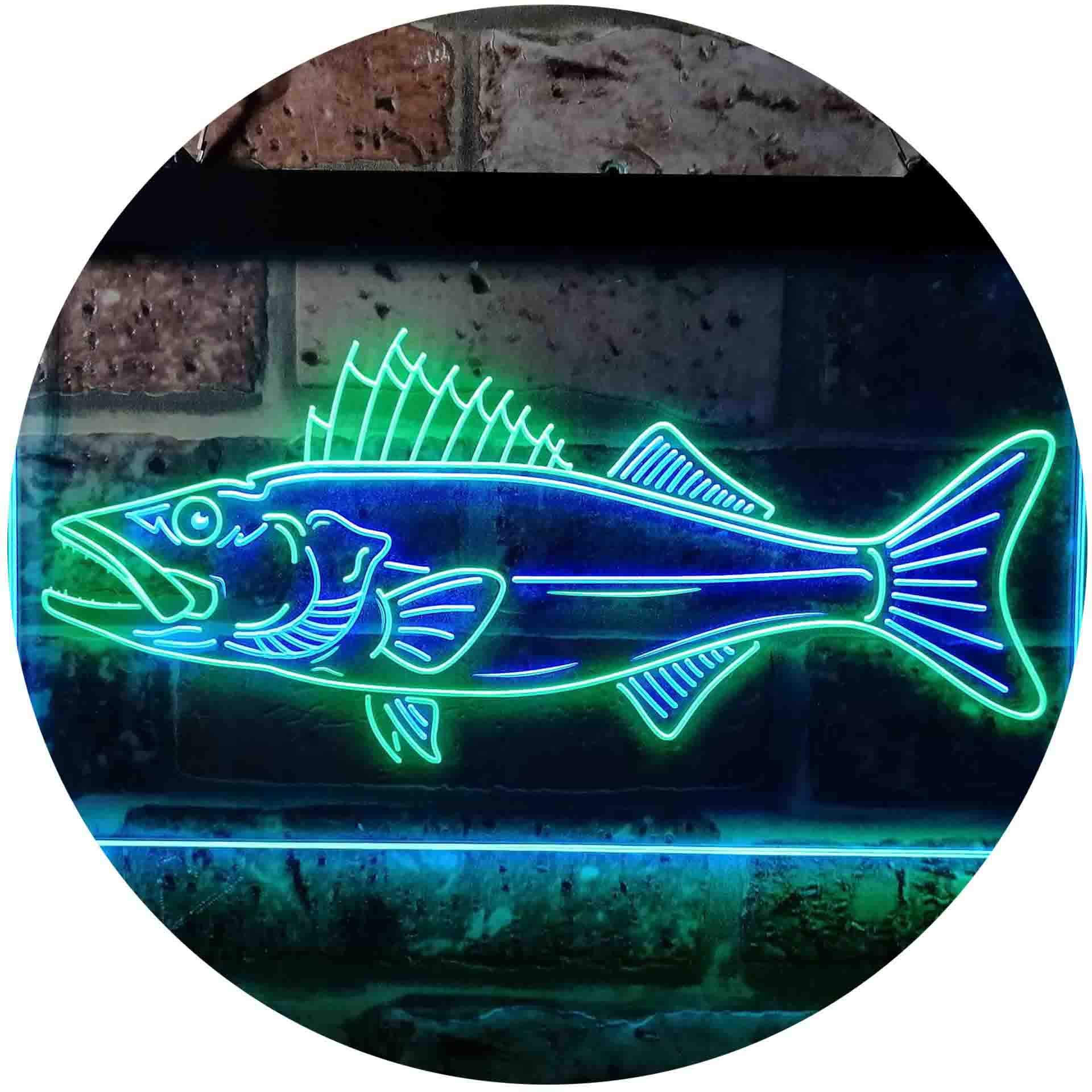 ADVPRO Walleye Fishing LED Neon Sign - Dual Color Green & Blue Light - 24x16 Inches - Perfect for Man Cave, Bar, Game Room & Fish Camp Decor