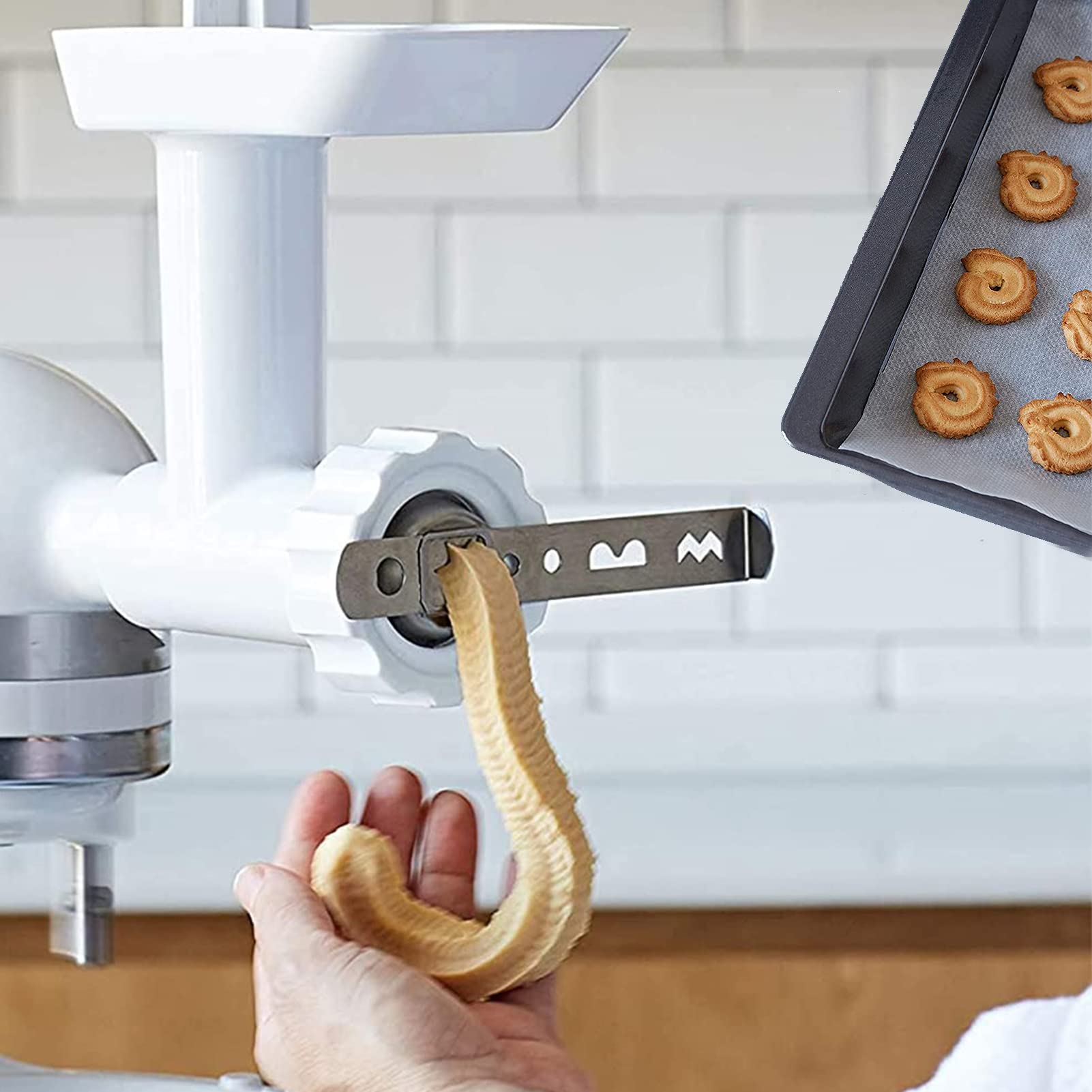 Kaiwern Stainless Steel Biscuit Maker & Meat Mincer Attachment - Cookie Dough Cutter, Pastry Mold, Churros Maker Tool - Perfect for Baking Cookies, Pies & Kitchen Accessories (Model A 5#)