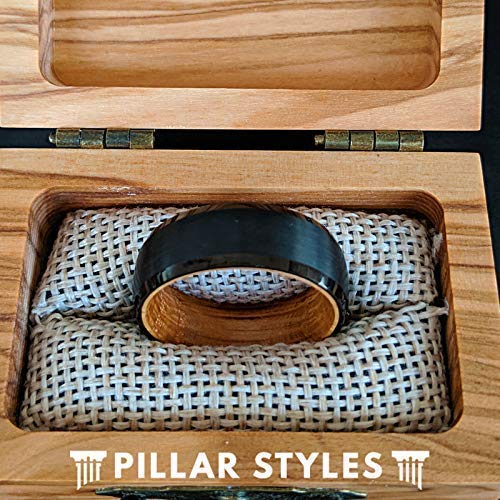 Black Whiskey Barrel Tungsten & Wood Wedding Band for Men - Reclaimed Wood & Tungsten Carbide Ring - Perfect for Grooms, Anniversary Gifts & Outdoor Enthusiasts
