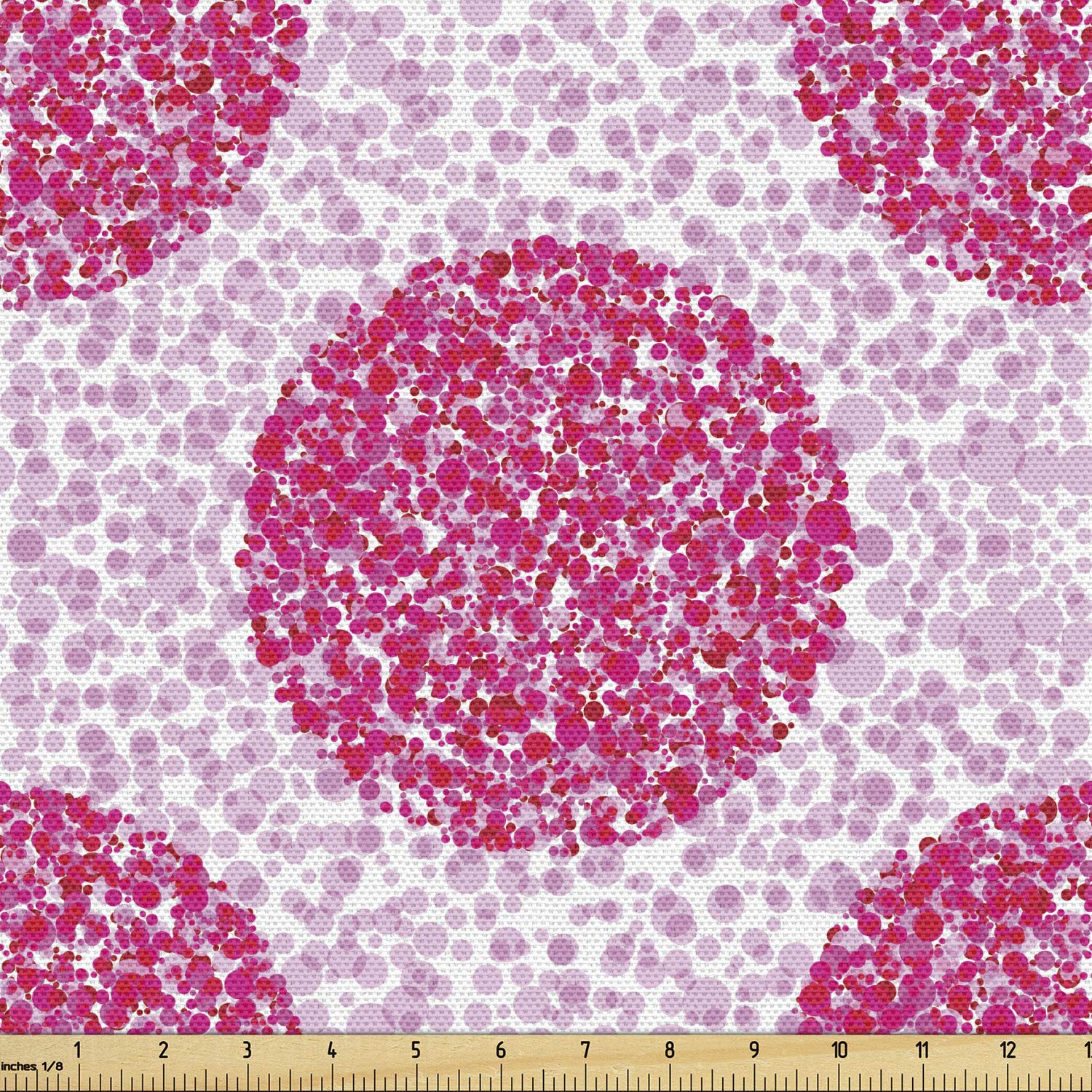 Ambesonne Abstract Fabric by The Yard - Large & Small Polka Dot Round Bubble Design | Decorative Upholstery & Home Accent Fabric | 10 Yards Pink Fuchsia | Perfect for Sofa Covers, Curtains & DIY Craft Projects