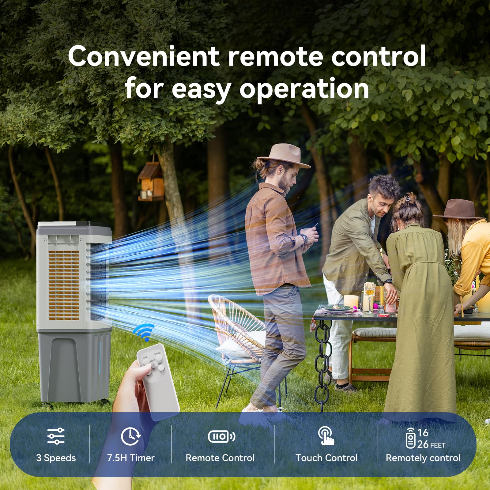 3-IN-1 Portable Evaporative Air Cooler with 2353 CFM - 9.2 Gallon Water Tank Swamp Cooler - Remote & Touch Control - 90°+120° Oscillation - Indoor Outdoor Air Cooling Fan for Home, Office, Patio, and Camping