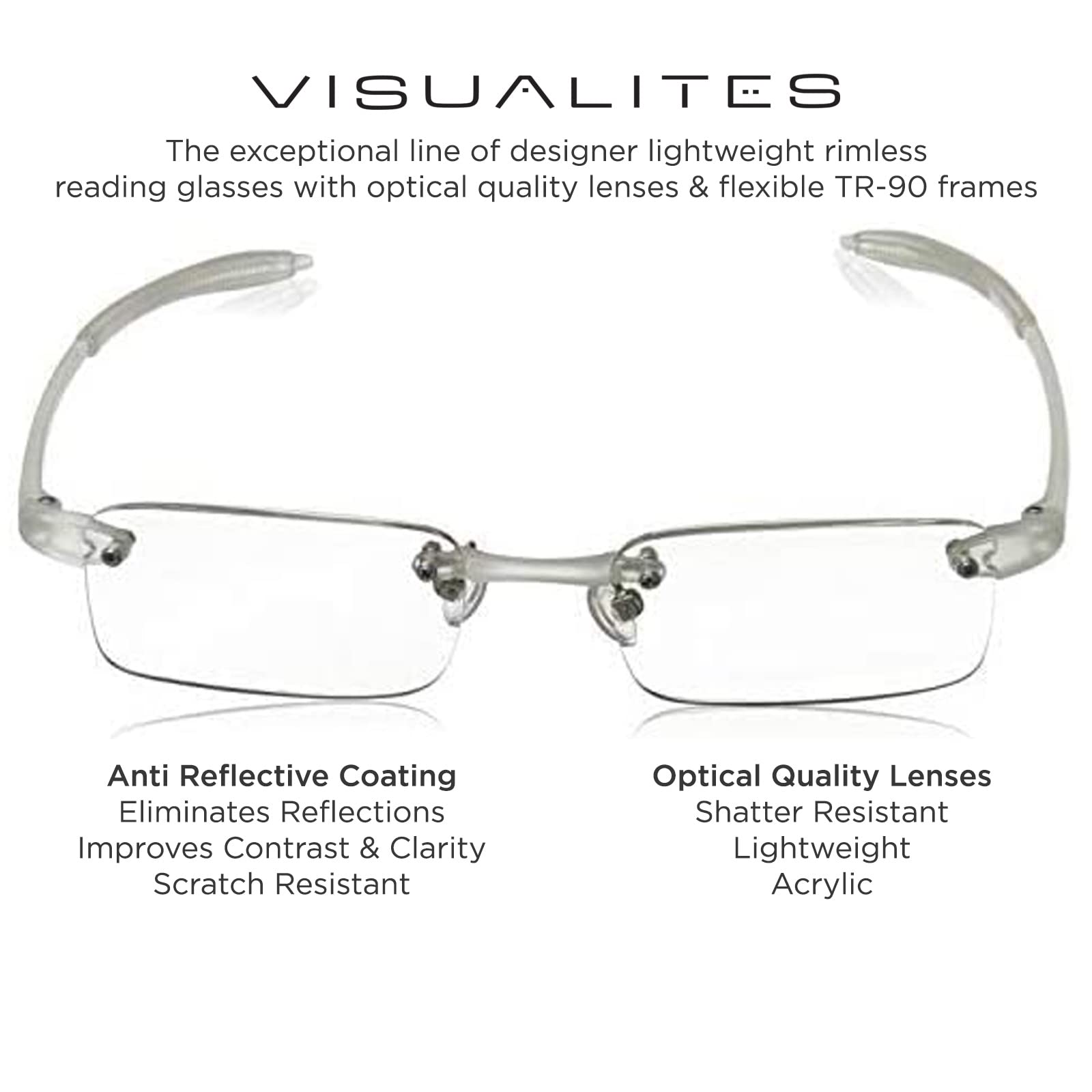 Lightweight Rimless Reading Glasses for Men and Women - VIS 1 Model - Perfect for Reading, Computer Work & Daily Use