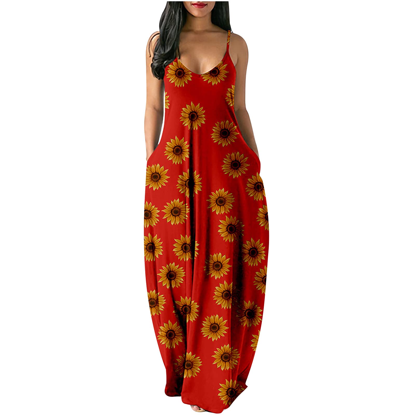 **Sexy Sleeveless Maxi Dresses for Women - Floral Daisy Print Long Beach Dress, Casual Loose Fit Plus Size Summer Dress for Vacation, Poolside, and Outdoor Parties**