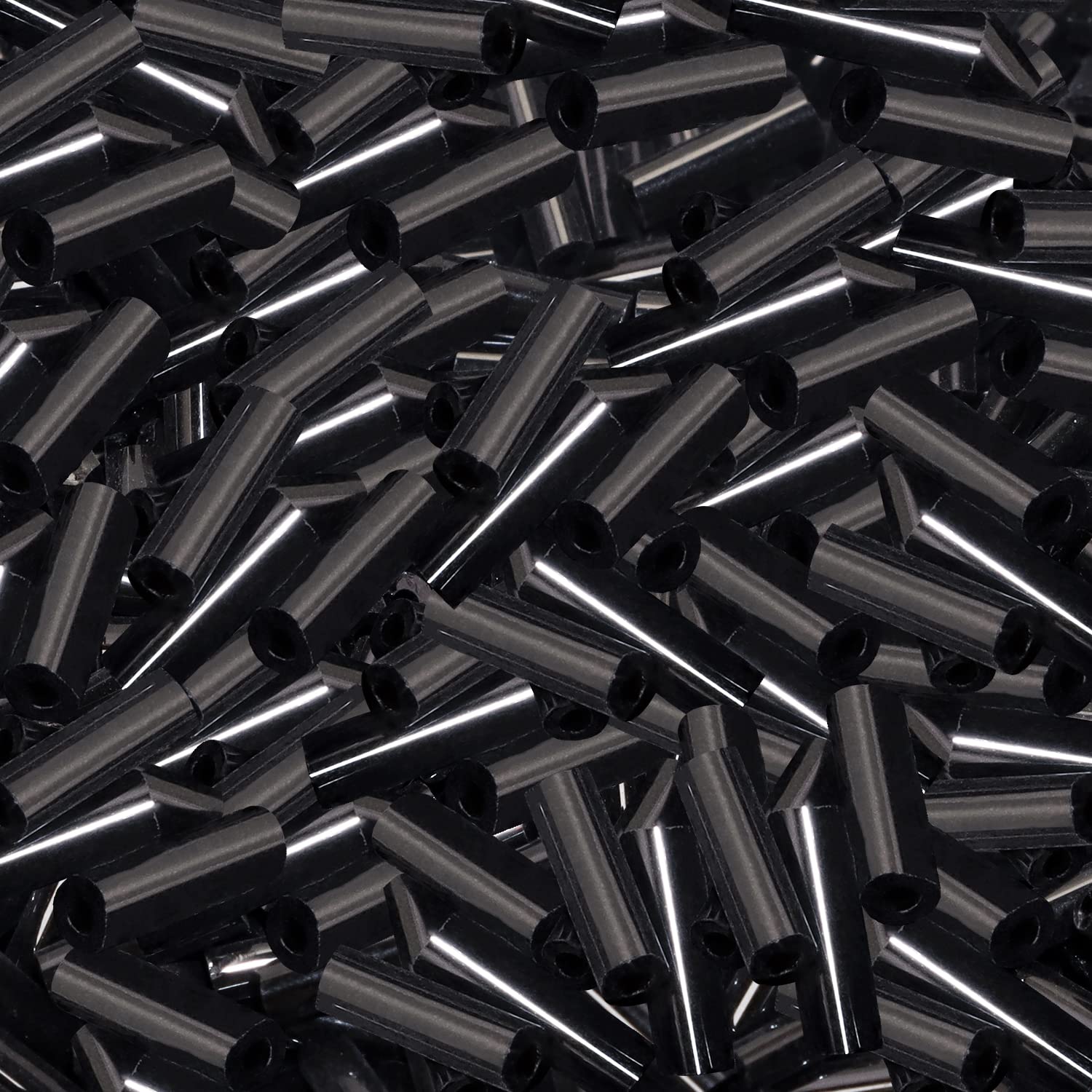 1100Pcs Glass Bugle Beads Penta Angel - 2×6mm Mini Long Tube Seed Beads (50g) for Jewelry Making - Perfect for Earrings, Bracelets, Necklaces & Waist Beads - DIY Craft Spacer Beads - Black