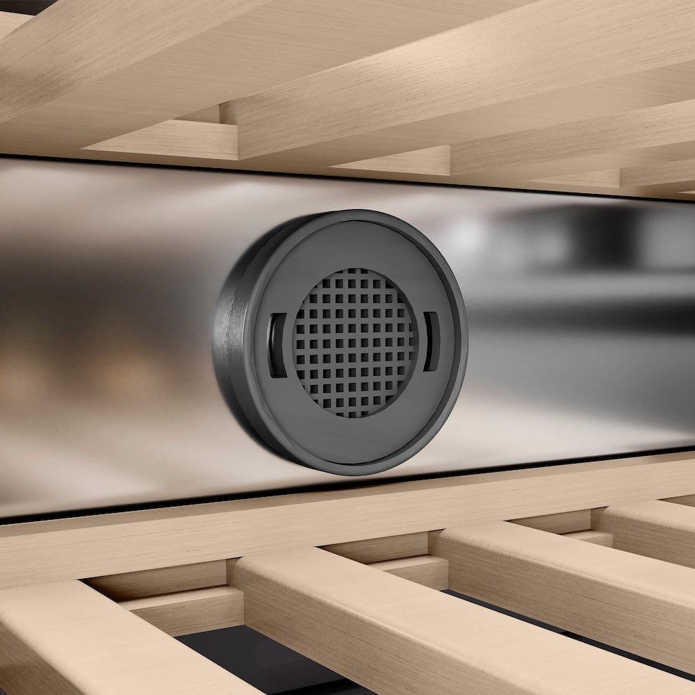 ZLINE Autograph Edition 24 Inch 12.4 Cu Ft Triple Zone 100 Bottle Stainless Steel Wine Cooler with Polished Gold Accents - Perfect for Home Bars, Wine Cellars & Entertaining (RCWVZ 304 24 G)