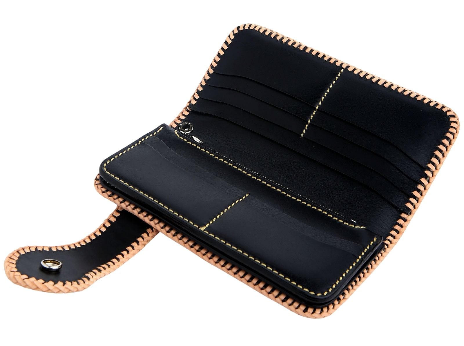 Genuine Leather Biker Wallet - Black & White Indian Snap Design for Men & Women | Perfect for Motorcycle Riders, Travel & Everyday Use