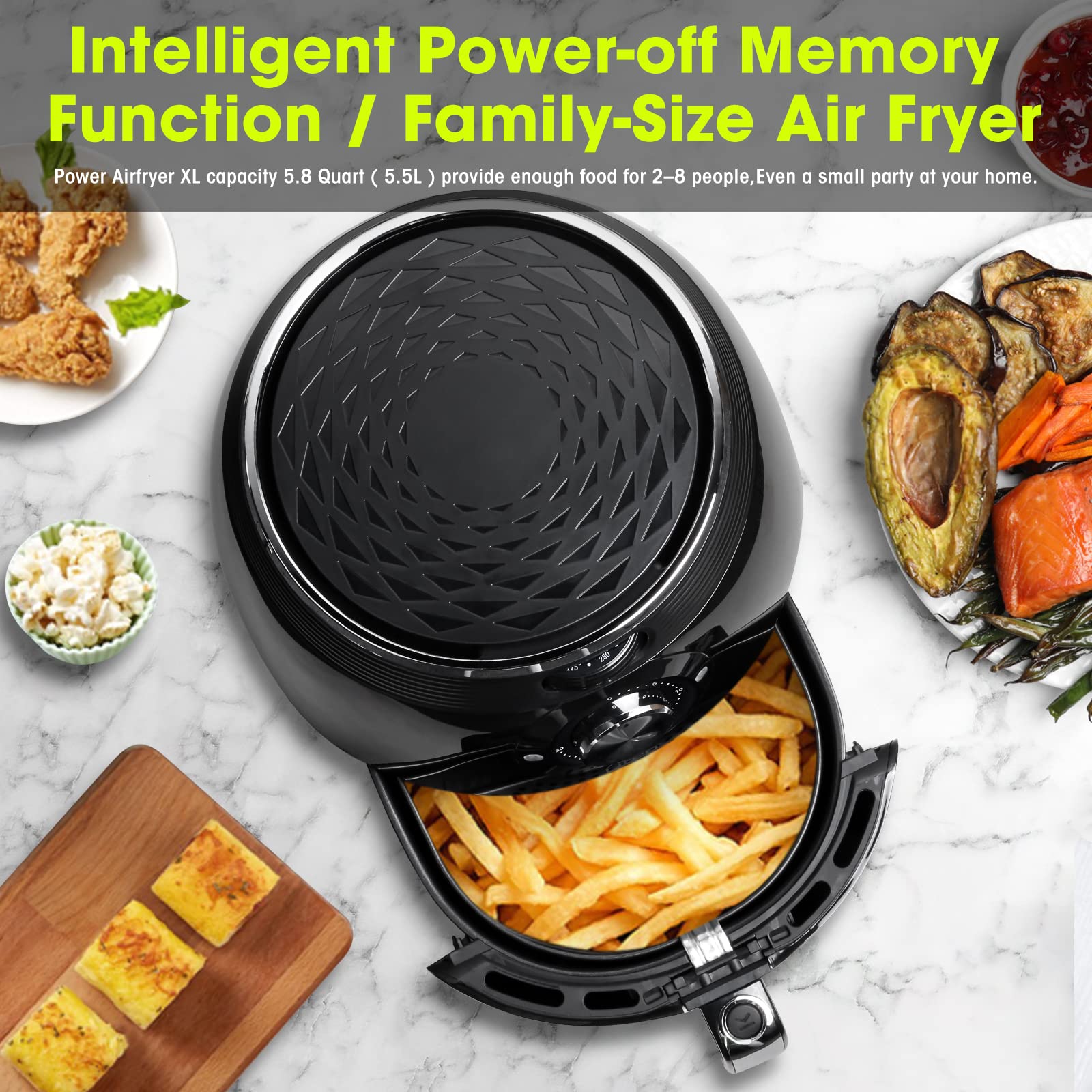 5.8QT/1700W Air Fryer with Temperature Control & Timer - Nonstick Basket, Dishwasher Safe - Perfect for Parties, Family Dinners & Healthy Cooking (Black)