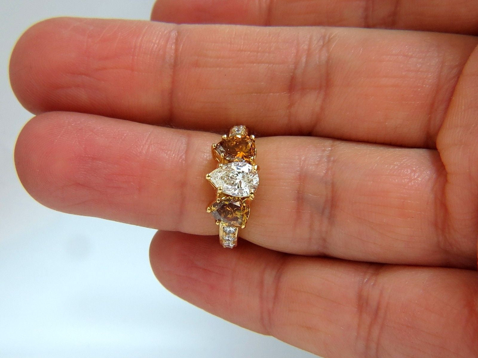 2.90CT Natural Fancy Vivid Yellow Brownish Pear-Shaped Diamond Ring in 18K Gold – Perfect for Engagement, Anniversary & Special Occasions