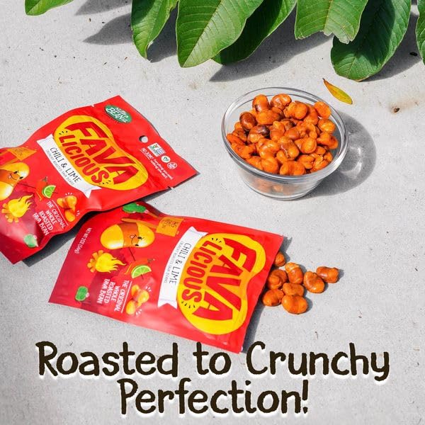 Nuttee Bean Favalicious Roasted Fava Bean Snacks - Vegan, Gluten-Free, Plant-Based Healthy Snacks for Adults & Kids - Chili Lime Flavor, 2oz (Pack of 12) - Perfect for Office, School, Travel & Movie Nights