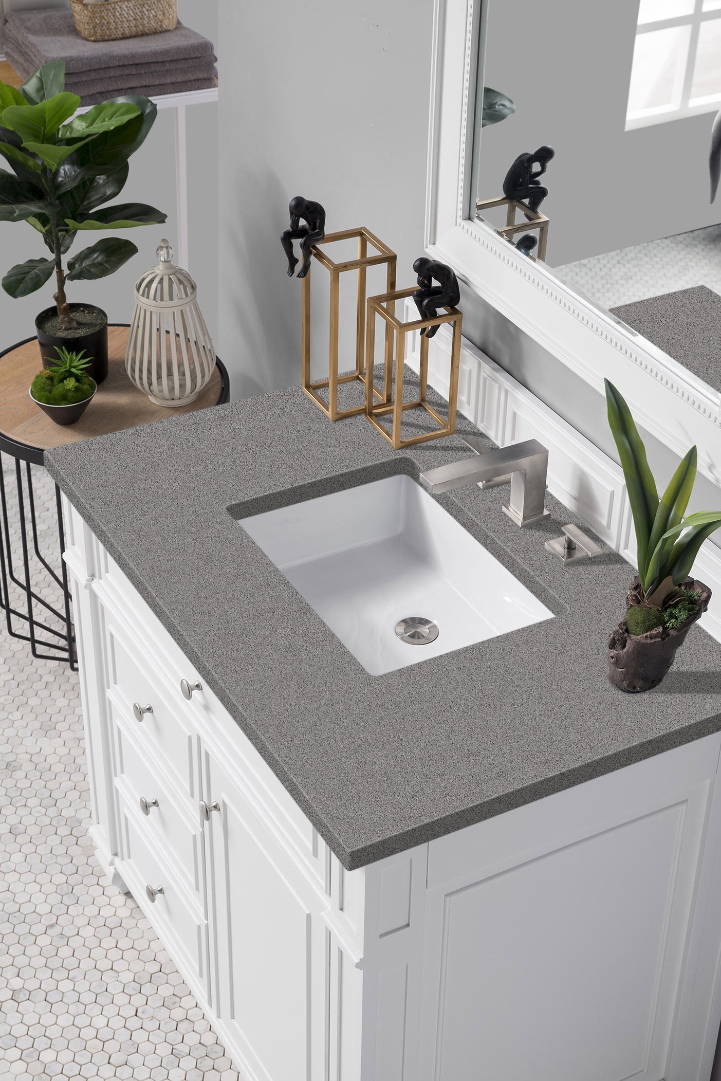 Bristol 36 Inch Single Bathroom Vanity Set with Bright White Finish & 3CM Grey Expo Quartz Countertop - Perfect for Modern Master Bathrooms & Guest Bath Remodels