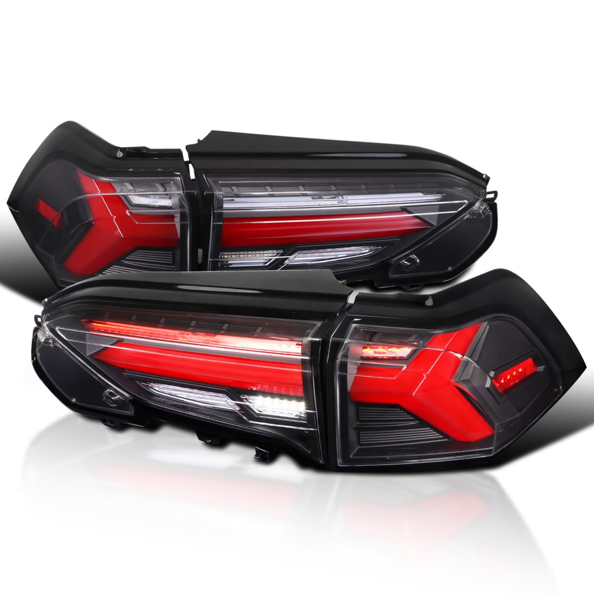 Spec-D Tuning Black LED Sequential Tail Lights with Red Bar - Compatible with 2019-2023 Toyota RAV4 - Left & Right Pair Assembly - Upgrade Your Car's Style & Safety for Night Driving