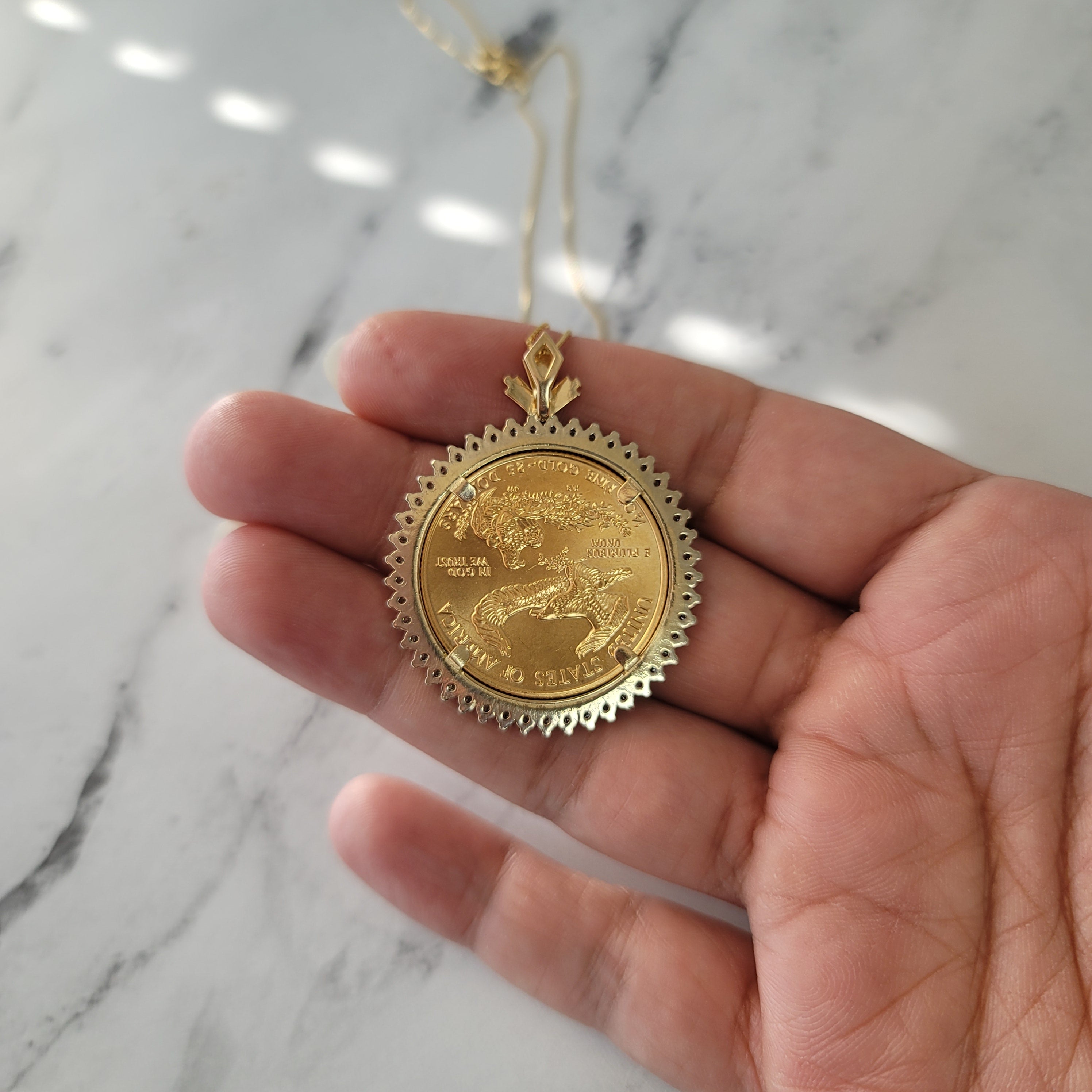 22K Gold Lady Liberty Necklace with Diamond Halo - 1/2 oz Fine Gold Pendant - Elegant Jewelry Gift for Women - Perfect for Anniversaries, Birthdays & Special Occasions