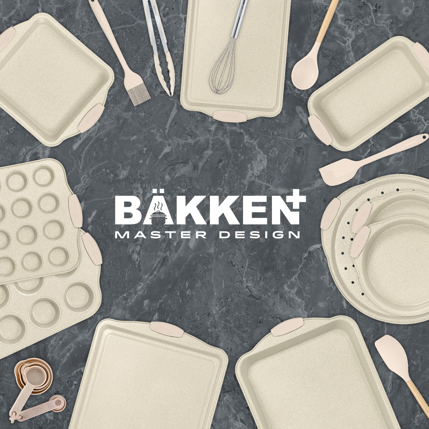 BAKKENMASTE 18-Piece Nonstick Carbon Steel Bakeware Set - Professional Oven Baking Pans with Silicone Handles for Cakes, Cookies, Bread | Perfect for Home Baking, Holiday Cooking & Restaurant Use