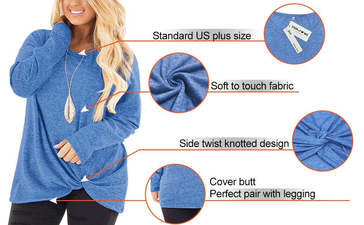 Women's Plus Size Knotted Tops Long Sleeve Tee Shirts - Loose Casual Blouse for Women | DOLNINE Comfortable & Stylish Tunic Top for Everyday Wear, Office & Outings