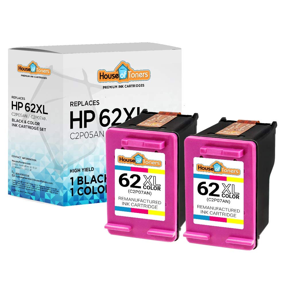 HouseOfToners Remanufactured HP 62XL Ink Cartridge Replacement (2-Pack, Color) - Compatible with HP Envy 5540/5640/5660/7644/7645 & OfficeJet 5740/8040/200/250 Series Printers - Perfect for Home Office Printing & School Projects