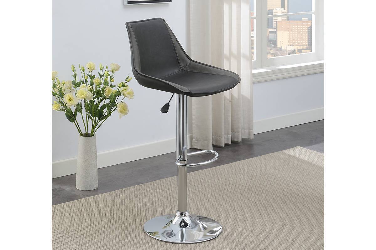 Modern Adjustable Bar Stool Set of 2 - Ebony PU Leather Seat with Chrome Base, Counter Height Kitchen & Dining Stools for Home Bar, Breakfast Nook, and Restaurant Use