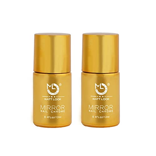 Mattlook Shine Like Mirror Nail Chrome Polish - Golden-A (Pack of 2, 12ml) - High Gloss Metallic Finish for Salon-Quality Manicures at Home | Perfect for Parties, Weddings & Special Occasions