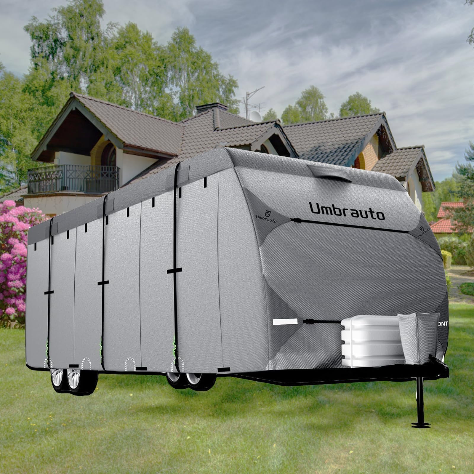 Umbrauto RV Cover 18-20ft - 7 Layer Waterproof Travel Trailer & Camper Cover with Windproof Ropes | Fits Toy Haulers with Tongue Jack Protection | Perfect for Outdoor Storage & Winter Protection