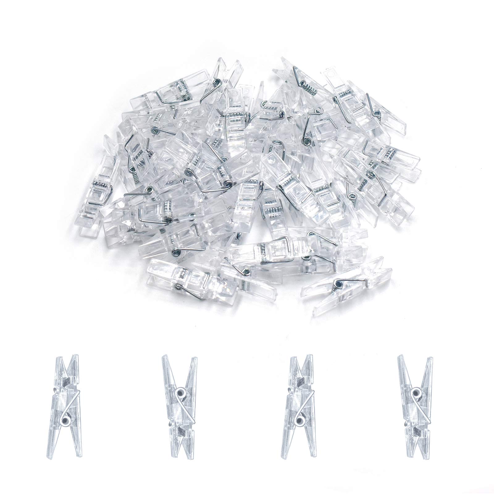 128-Piece Mini Transparent Plastic Clips - Clear Binder Clips, Photo Clips, Clothespins for Office, School, Crafting & Photo Organization