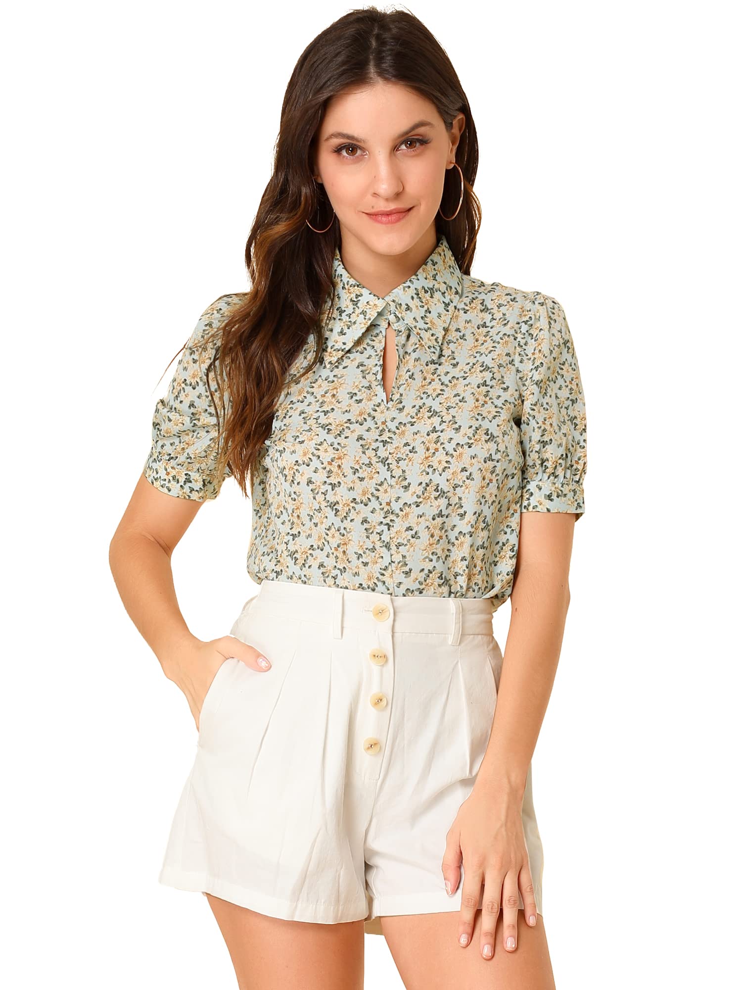 Allegra K Women's Vintage Floral Blouse - 1950s Inspired Elegant Shirt Collar Short Sleeve Top for Summer 2025 | Casual Office Wear & Retro Fashion Outfits