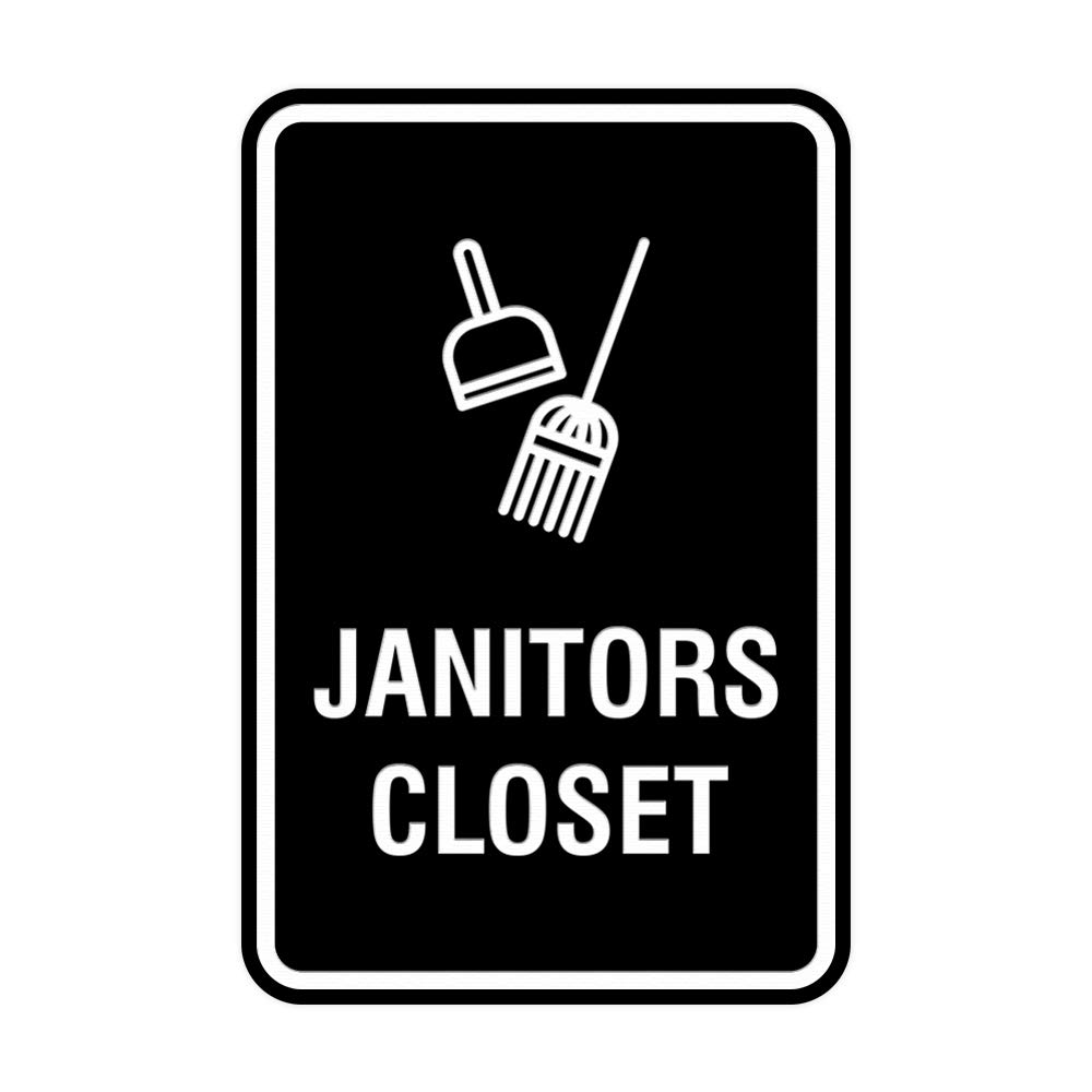 ByLITA Round Janitor's Closet Sign with Strong Adhesive - Weatherproof Indoor/Outdoor Use - Medium Size (Black) - Perfect for Schools, Offices & Public Restrooms