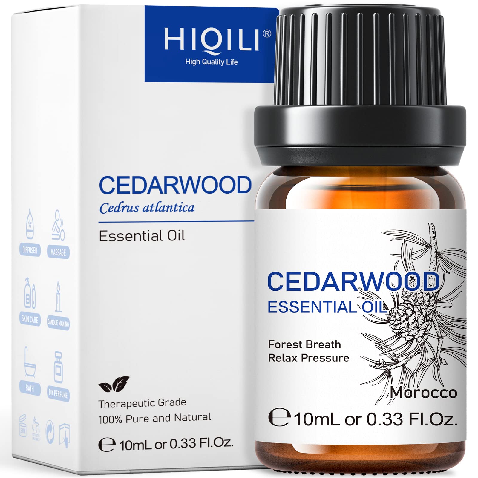 100% Pure Cedarwood Essential Oil (0.33 Fl Oz) - Natural Therapeutic Grade for Hair Growth, Skin Care, Aromatherapy | Perfect for Diffusers, DIY Soap Making, Room Sprays & Relaxation | 10ml Bottle