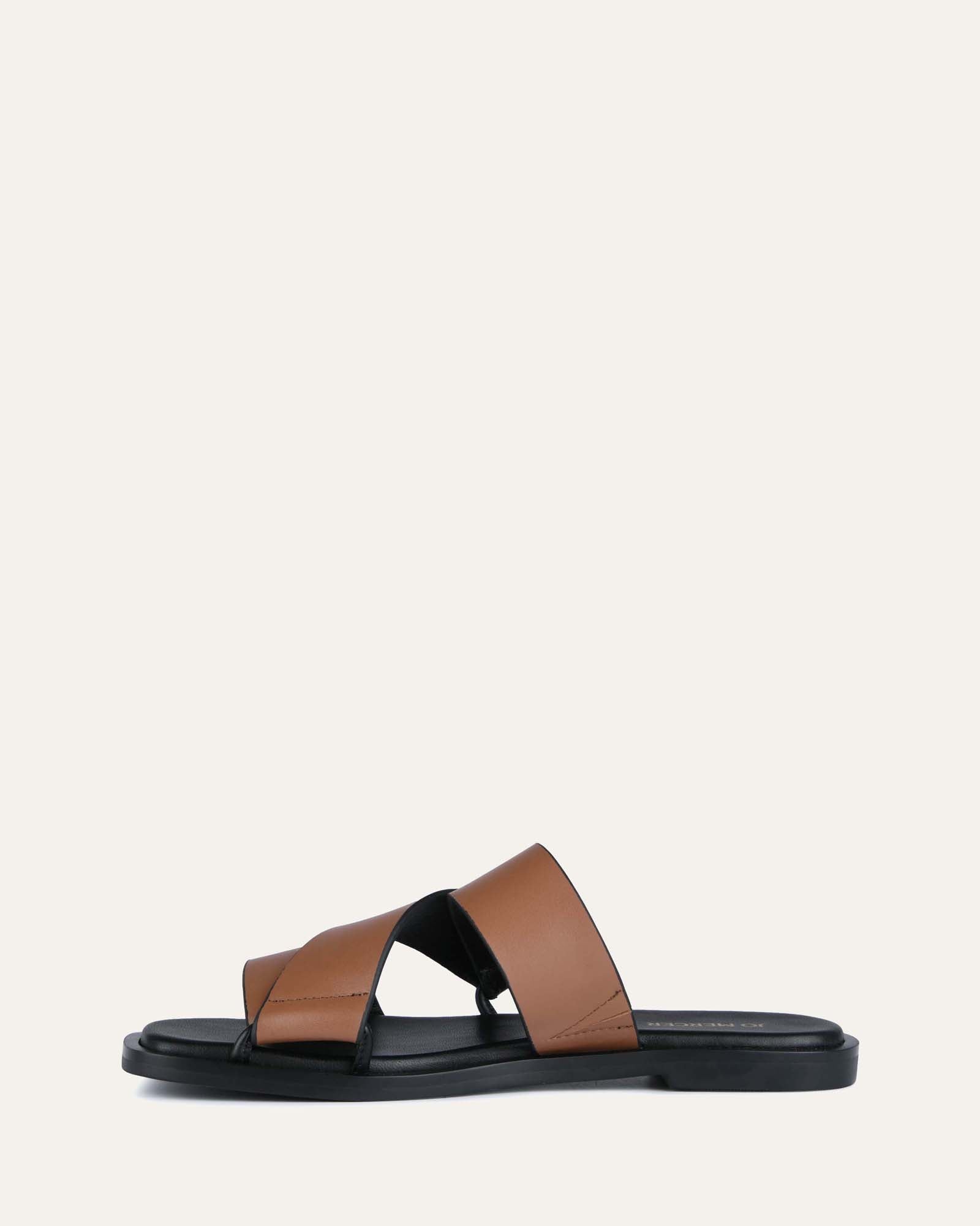 Shelby Flat Slides - Dark Tan Leather Comfortable Sandals for Men & Women | Perfect for Beach, Pool, and Casual Summer Outfits