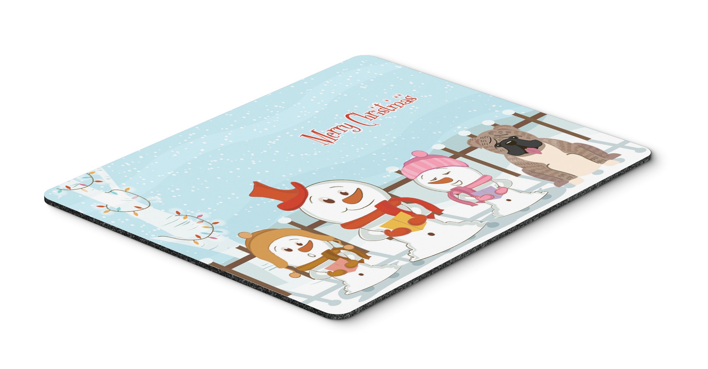 Merry Christmas Carolers English Bulldog Grey Brindle Mouse Pad - Large Washable Non-Slip Desk Mat for Home Office, Gaming & Computer Work | Holiday Decor & Gift Idea