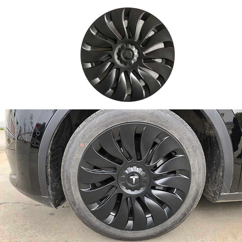 4PCS Tesla Model Y Wheel Caps - Überturbine Style 19-Inch Gemini Wheel Covers in Matte Black | Perfect for Model Y 2020-2023 | Enhance Style & Protect Wheels from Scratches