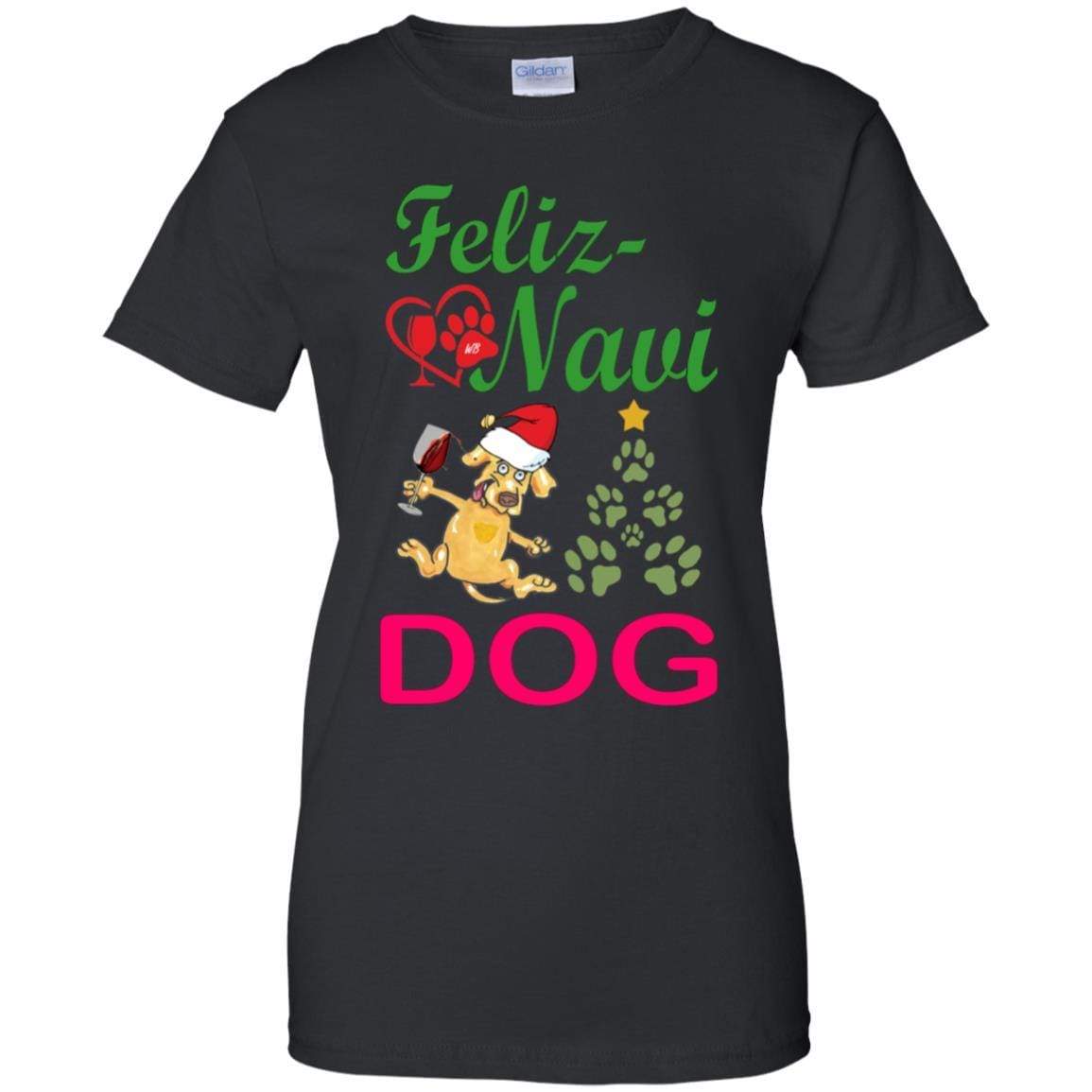 Feliz Navidad Dog Lovers 100% Cotton T-Shirt - Green & Red Holiday Christmas Gift for Women | Casual Wear, Party Outfit, Festive Apparel