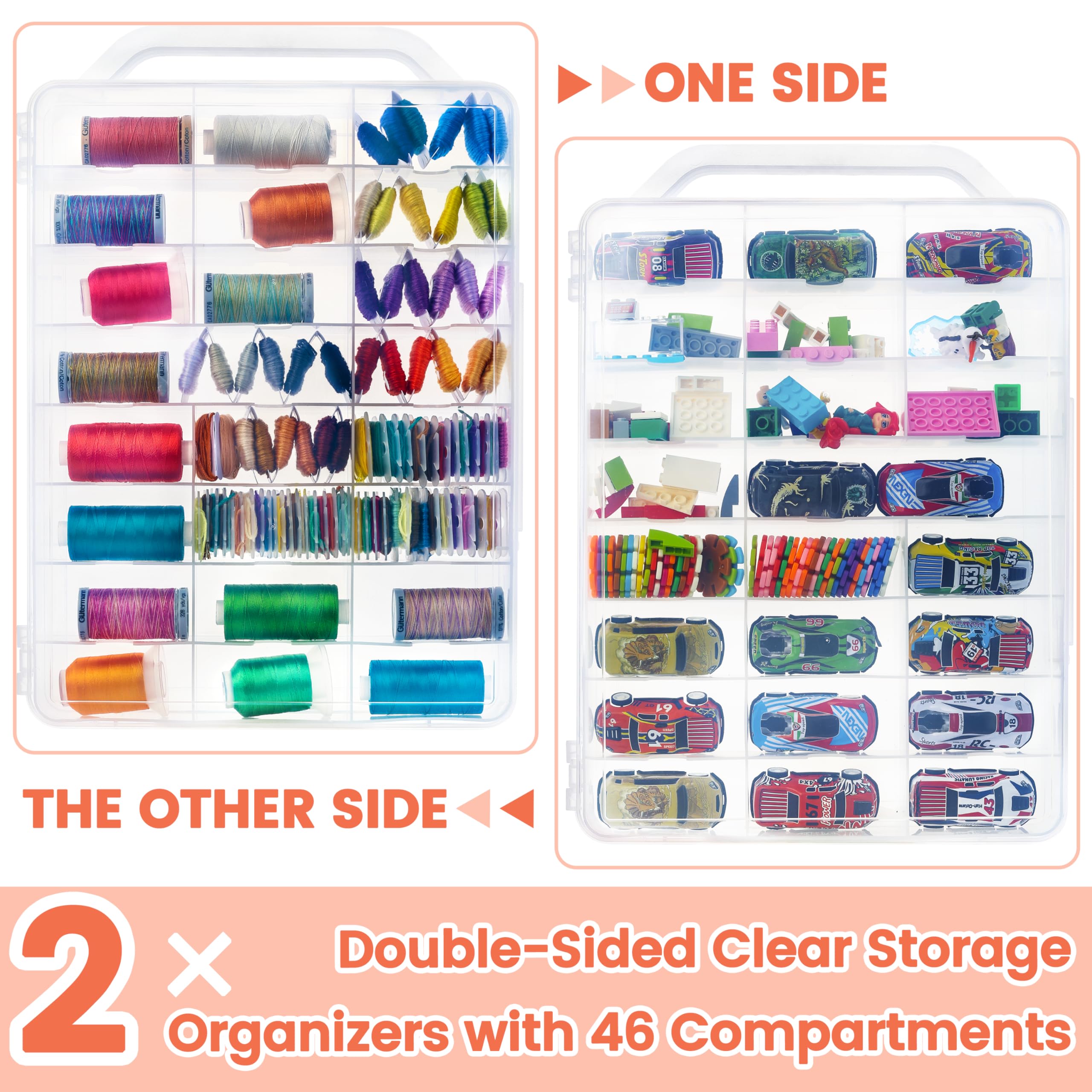 2-Pack Double-Sided Sewing Organizer with 92 Grids - Clear Thread Storage Box for Embroidery Floss, Needles & Beads - Perfect for Sewing Projects, Craft Organization & Small Toy Storage