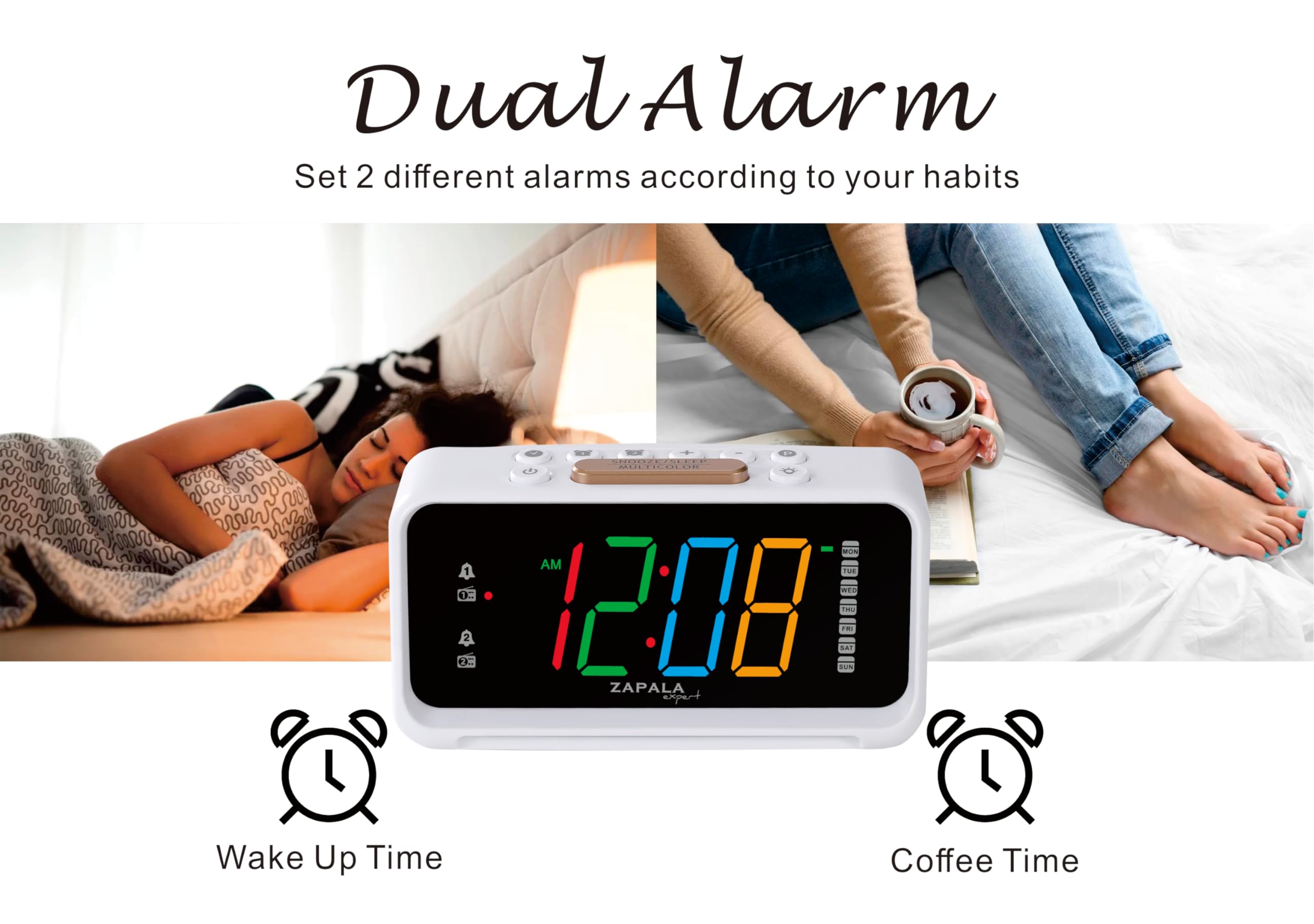Jumbo LED Digital Alarm Clock Radio with Dual Alarms, FM Radio, USB Charging Port, Day Display & Adjustable Dimmer - Perfect for Bedrooms, Kids Rooms & Heavy Sleepers | Nightlight & Snooze Function for Better Sleep