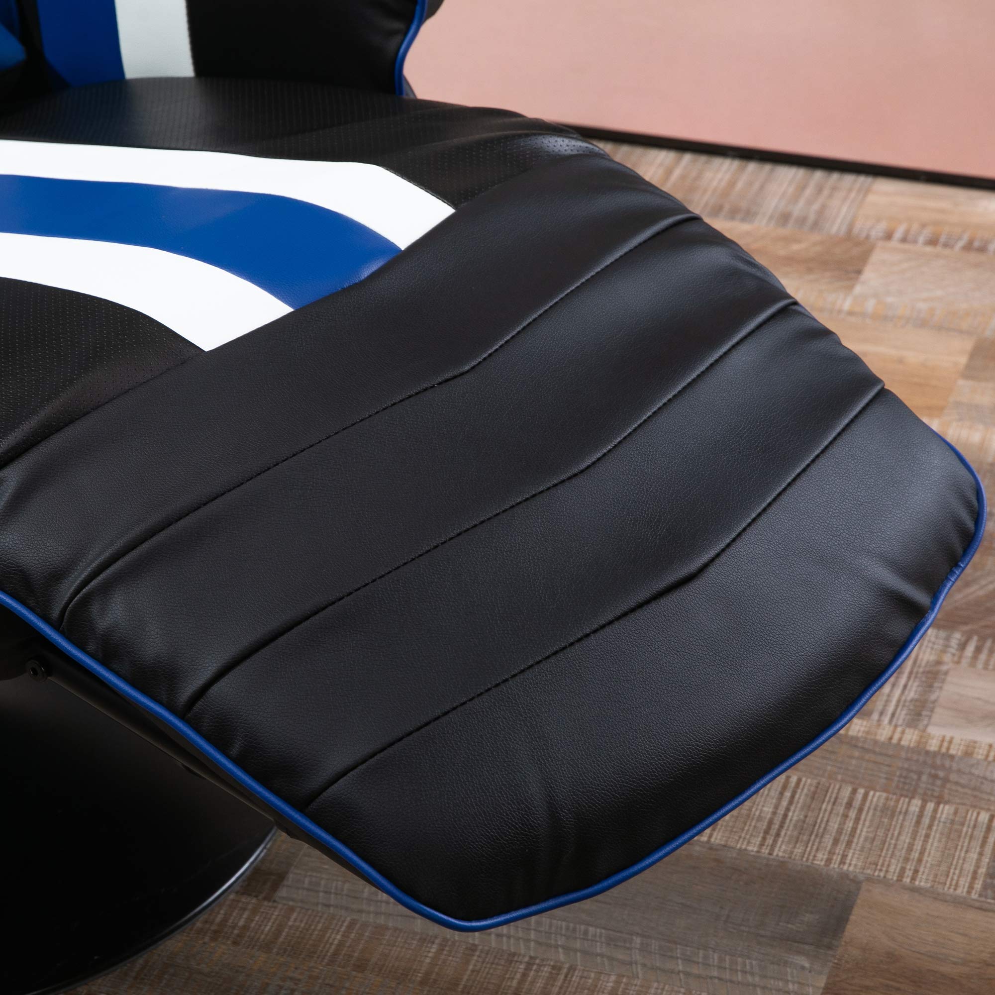 Vinsetto Ergonomic Gaming Chair - Racing Style Computer Recliner with Adjustable Lumbar Support, Retractable Footrest & Cup Holder - Black/White/Blue - Perfect for PC Gaming, Office Work & Home Entertainment