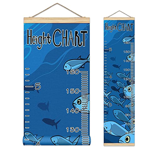 Kids Growth Chart - Blue Fish Themed Height Measurement Ruler for Nursery & Bedroom Wall Decor | Perfect for Tracking Child Development & Room Decoration