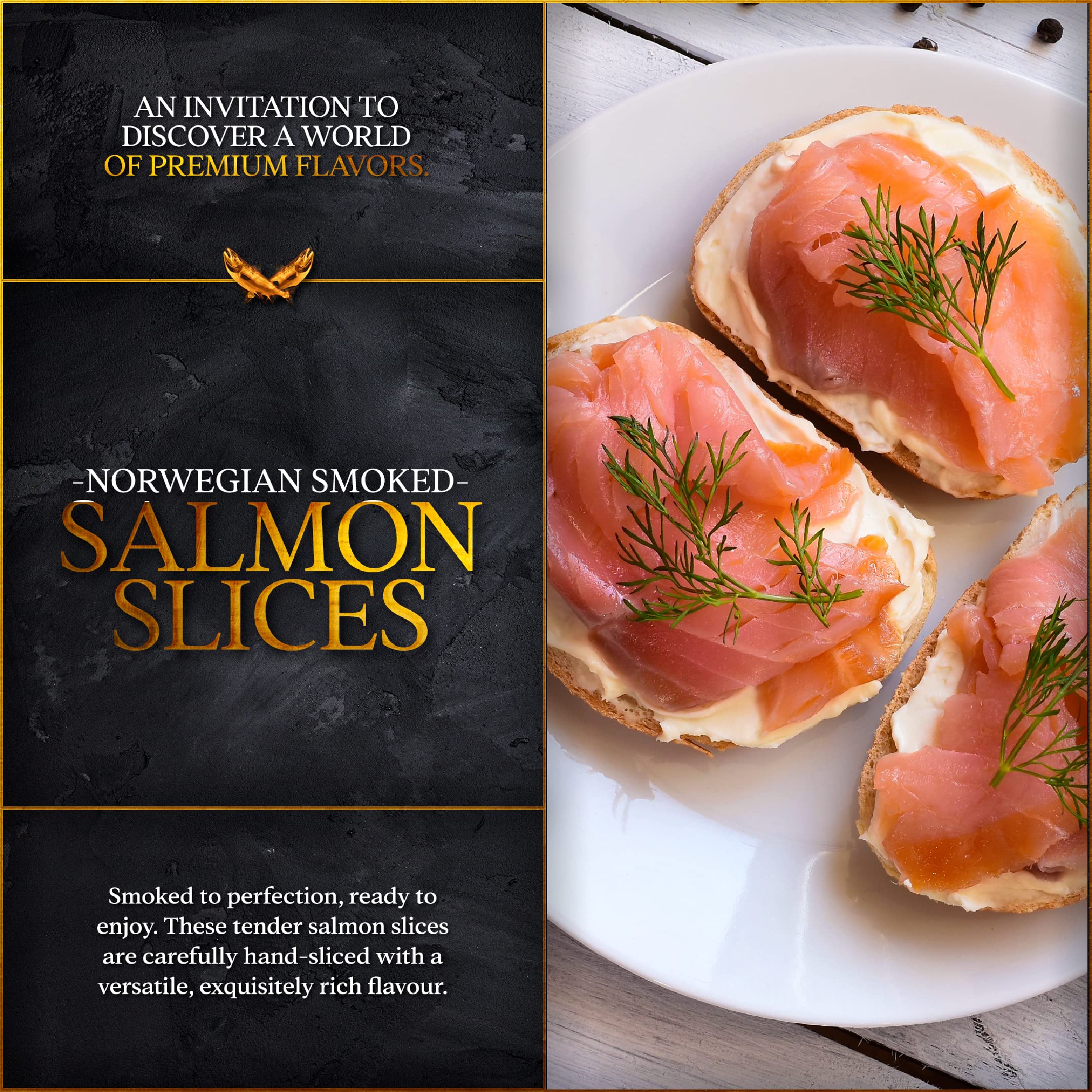 Premium Norwegian Smoked Salmon Slices - 9 Pack (3.5 Oz Each) - Kosher Certified, Gluten Free, Rich in Omega-3 - Made from Fresh Atlantic Salmon Fillets - Ready to Eat Gourmet Delicacy - Perfect for Bagels, Salads, Charcuterie Boards & Holiday Entertaining