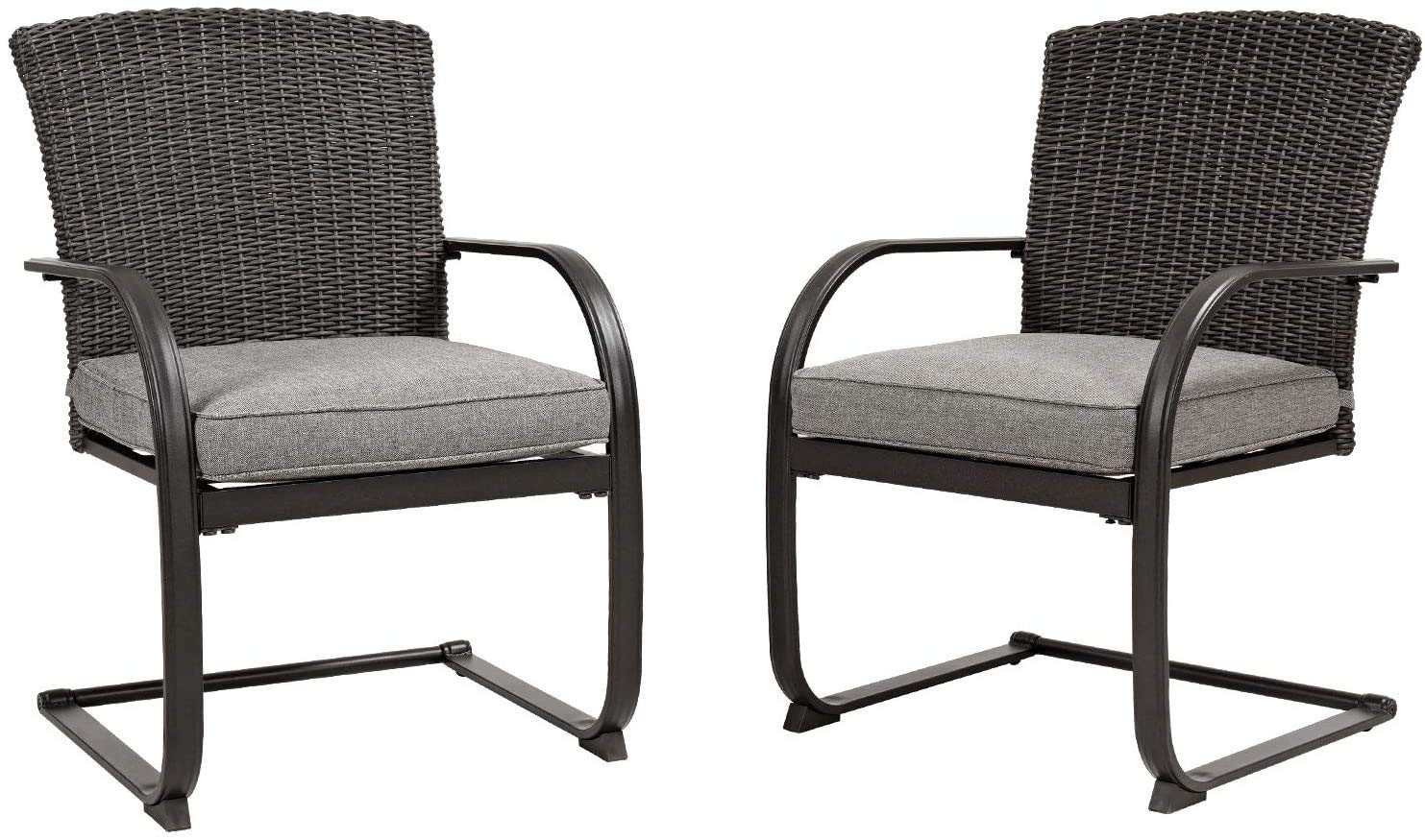 2-Piece Outdoor Wicker Dining Chairs Set with Cushions - Patio Furniture for Garden, Poolside, Backyard & Lawn - Spring Grey Wicker Chairs for Relaxing & Entertaining Outdoors