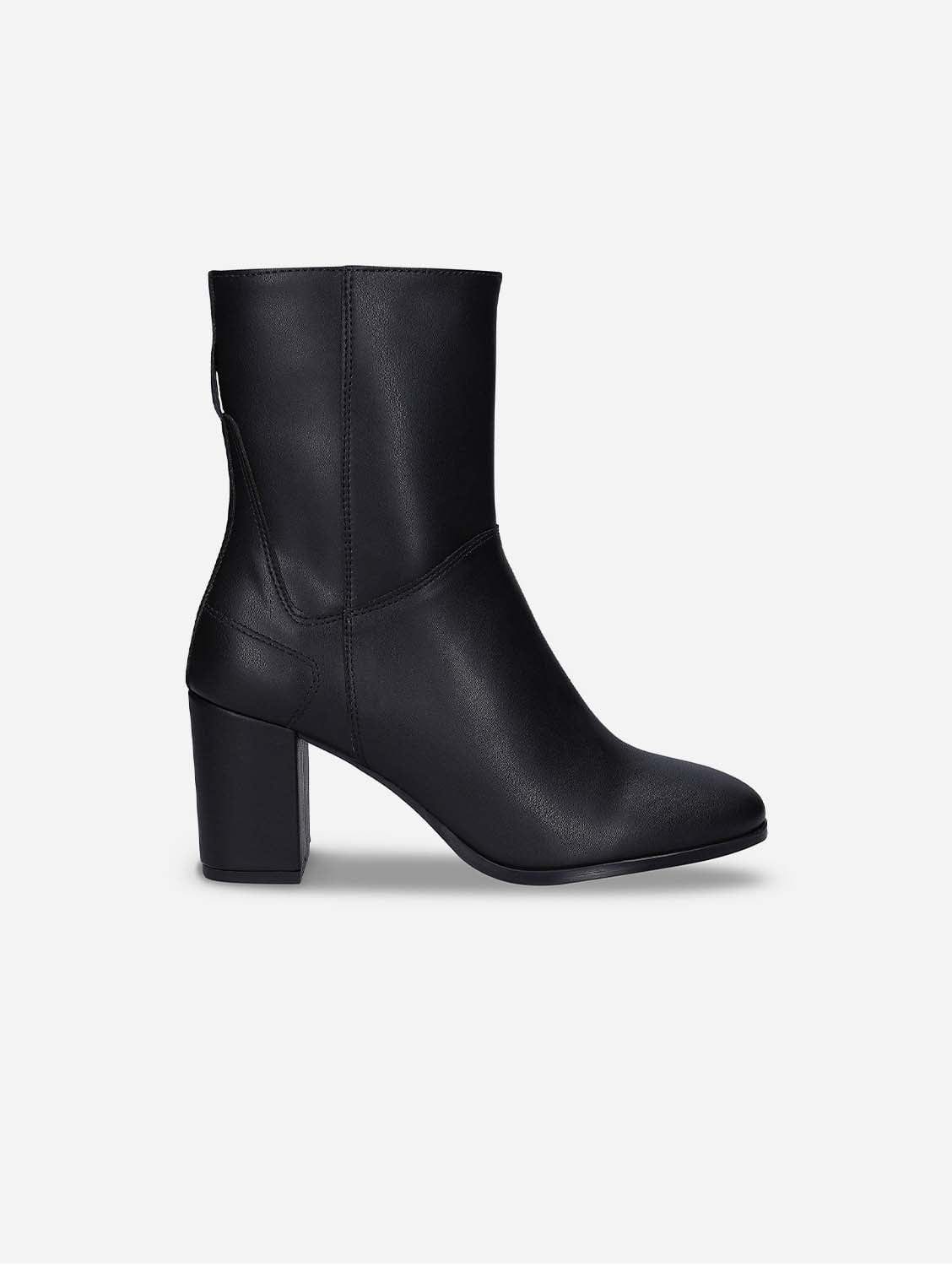 Circle Women's Apple Leather Heeled Boots - Black | Stylish Ankle Boots for Fall & Winter | Perfect for Office, Party & Date Night