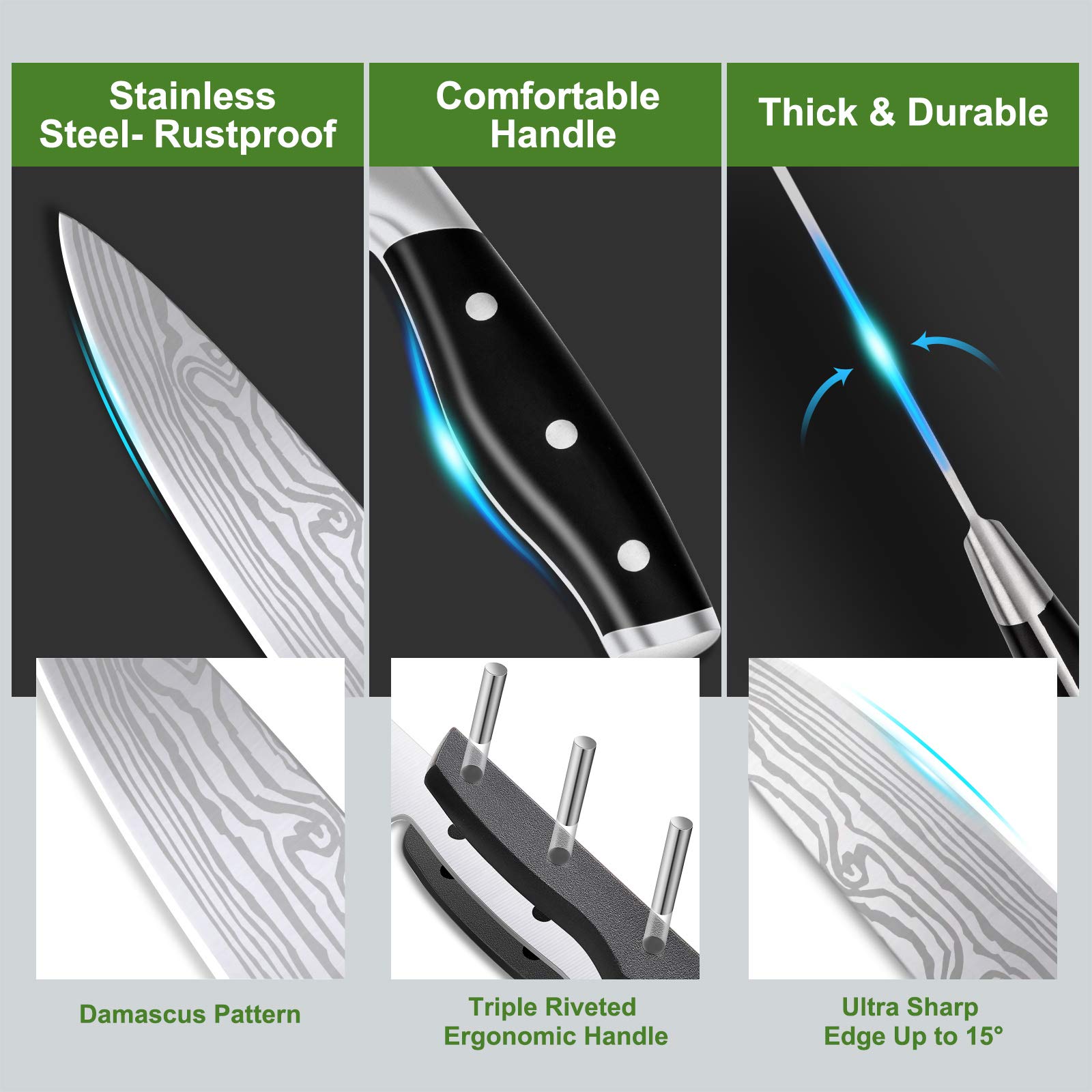 23-Piece Premium Kitchen Knife Set with Block & Sharpener - High Carbon Stainless Steel Chef Knives - Ultra Sharp Full-Tang Design - Perfect for Home Cooking, Professional Chefs & Gift Giving