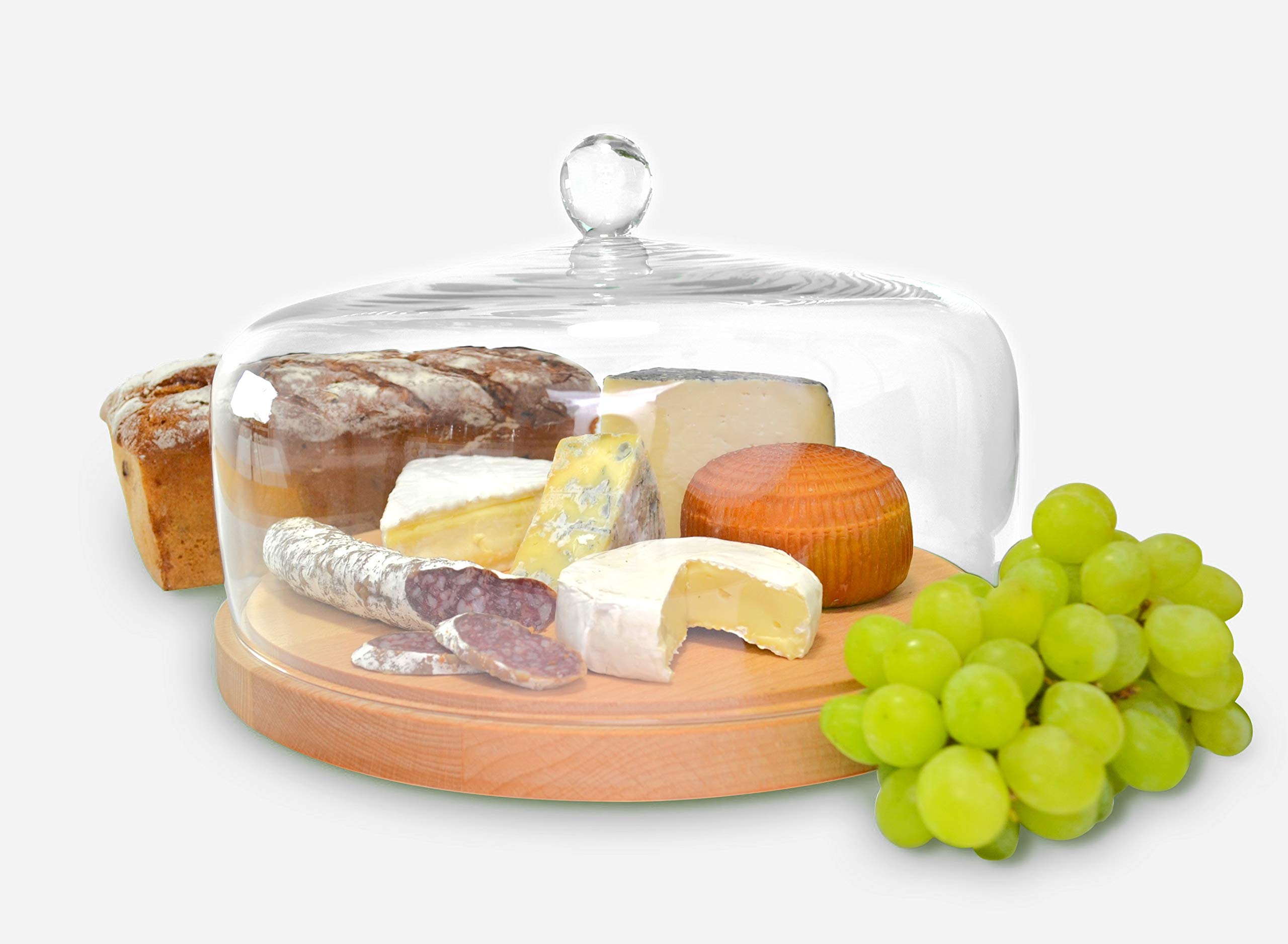 Premium Wooden Cake Stand with Glass Dome Cover - 11.625