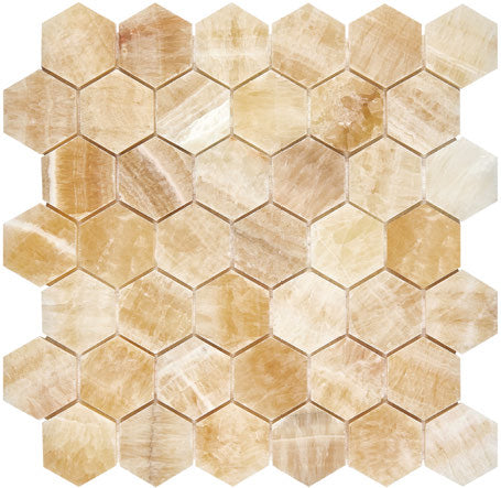 Premium Honey Onyx Stone 2-Inch Hexagon Mosaic Tile - Polished Natural Stone for Kitchen Backsplash, Bathroom Wall & Floor Decor