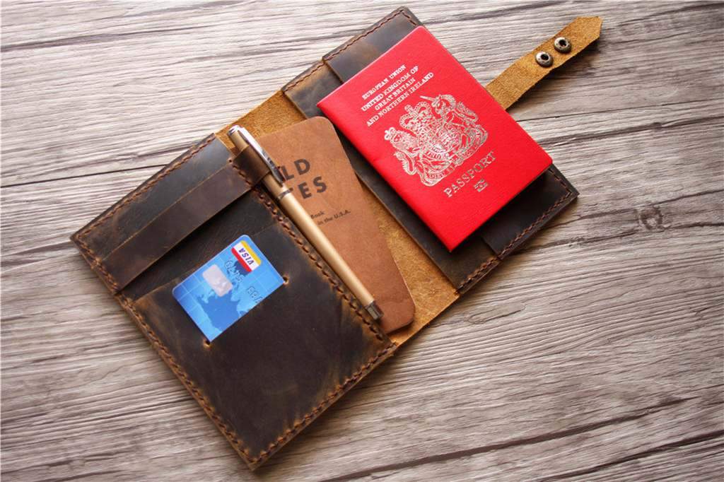 Premium Custom Brown Leather Passport Holder - RFID Blocking Travel Wallet with Notebook Slot | Perfect for Business Trips & Vacation Accessories