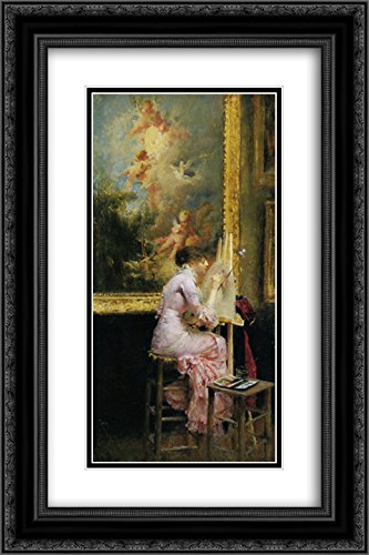 Lartiste Au Musee 16x24 Black Ornate Frame with Double Matted Museum Art Print by Pascal Adophe Jean Dagnan Bouveret - Perfect for Living Room, Bedroom, or Office Wall Decor