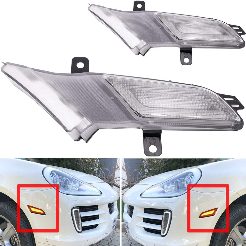 2006-2010 Porsche Cayenne 967 LED Side Marker Lights - Xenon White DRL & Amber Turn Signal - Clear Lens Replacement for Enhanced Visibility & Style - Perfect for Night Driving & Car Customization