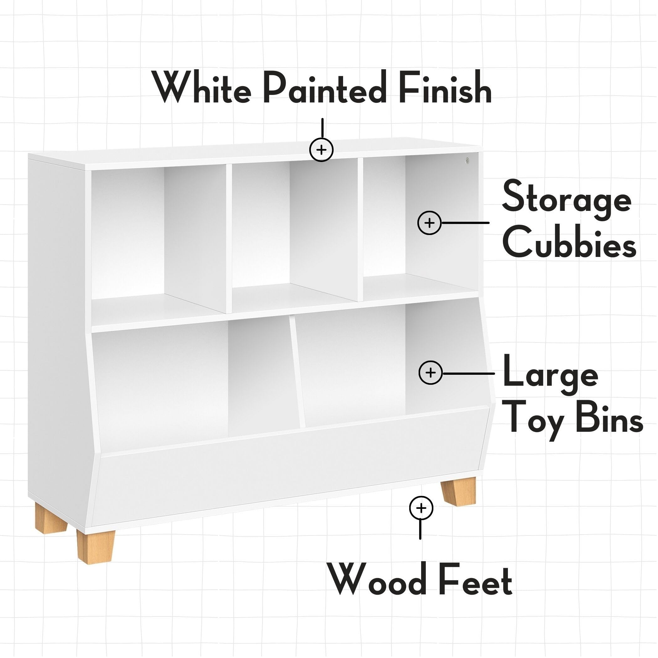 RiverRidge 35-Inch Wide Kids Toy Storage Organizer with 3 Cubbies & 2 Fabric Bins - White & Coral Toy Box for Bedroom, Playroom & Nursery Organization - Perfect for Storing Toys, Books & Kids Room Decor