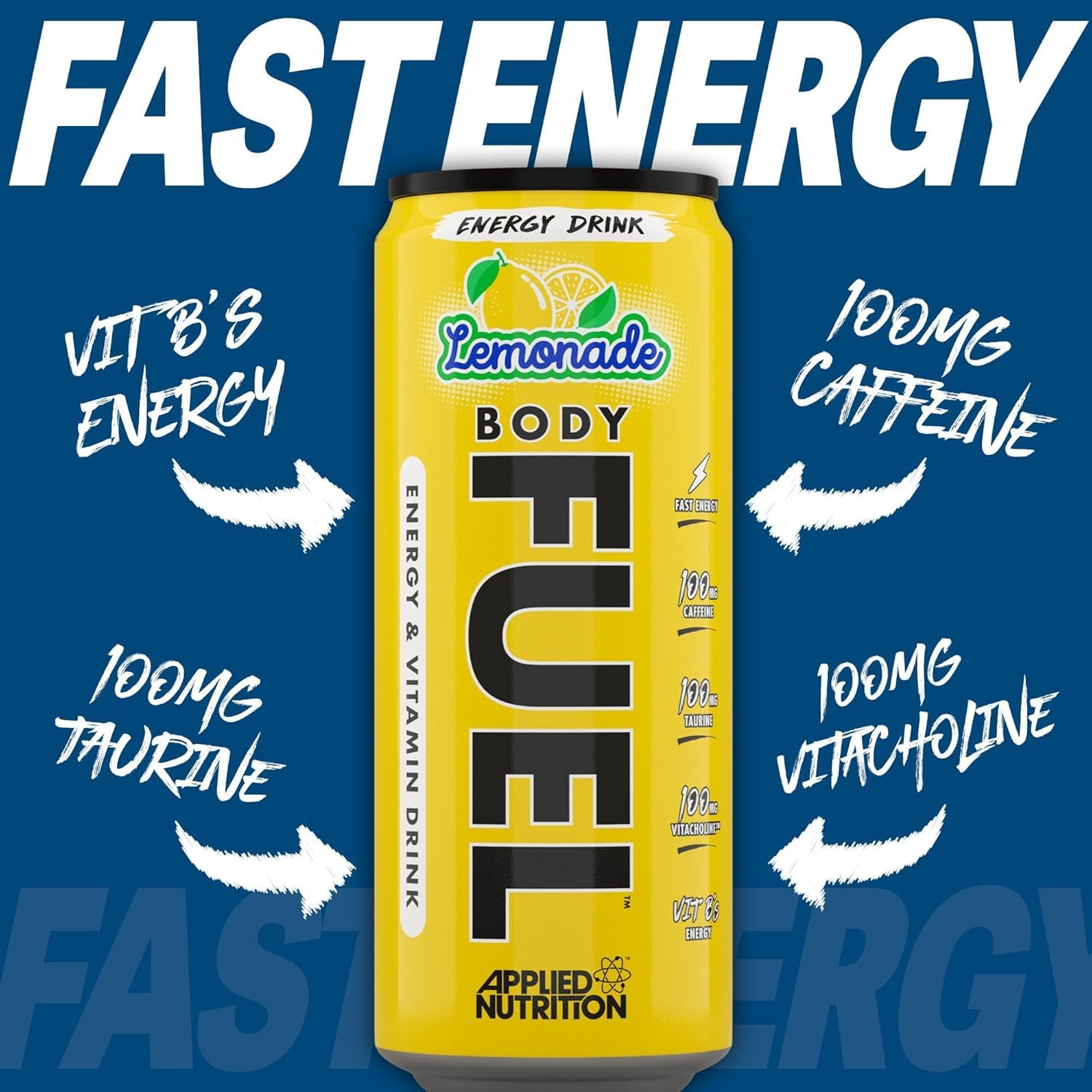 Applied Nutrition Body Fuel Energy Drink - 12 Pack x 330ml Cans | Boost Workout Performance & Mental Focus | Perfect for Gym, Sports & Daily Energy