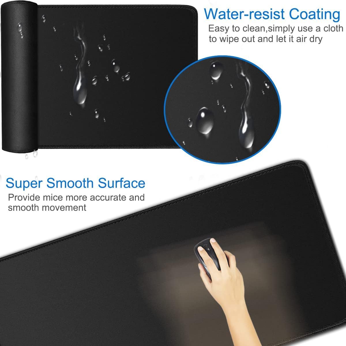 Large Extended Gaming Mouse Pad - Waterproof Non-Slip Rubber Base with Stitched Edges | 31.5 x 11.7 Inch Oversized Desk Mat for Computer, Keyboard & Mouse | Perfect for Gaming, Office & Home Use | Durable Black Mousepad for PC, Laptop Workstations